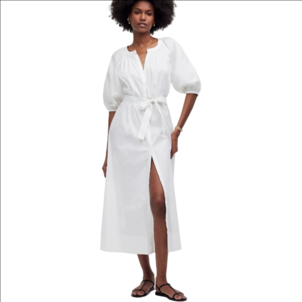 Madewell Tie-Waist Button-Front Midi Dress in Poplin